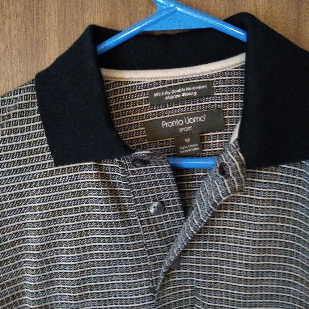 Pronto Uomo Men's Golf/Sport Shirt M Black/Tan - Picture 2 of 5